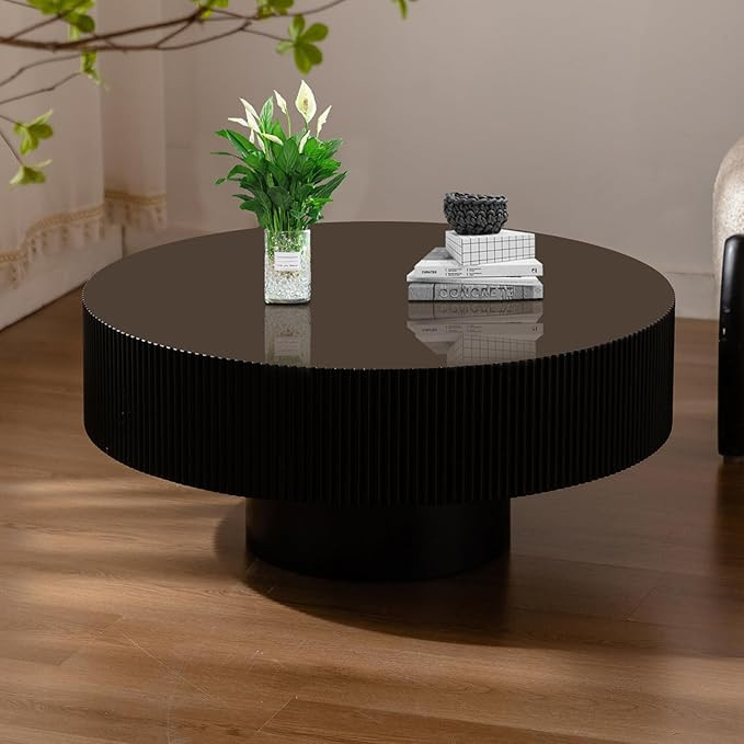 Drum Coffee Table for Living Room 30.7" Round Wood Coffee Table Mordern Fluted Coffee Table for S... | Amazon (US)