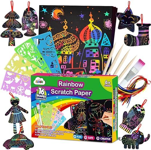 ZMLM Scratch Paper Art Set for Kids - 107 Pcs Rainbow Magic Scratch Off Arts and Crafts Supplies ... | Amazon (US)