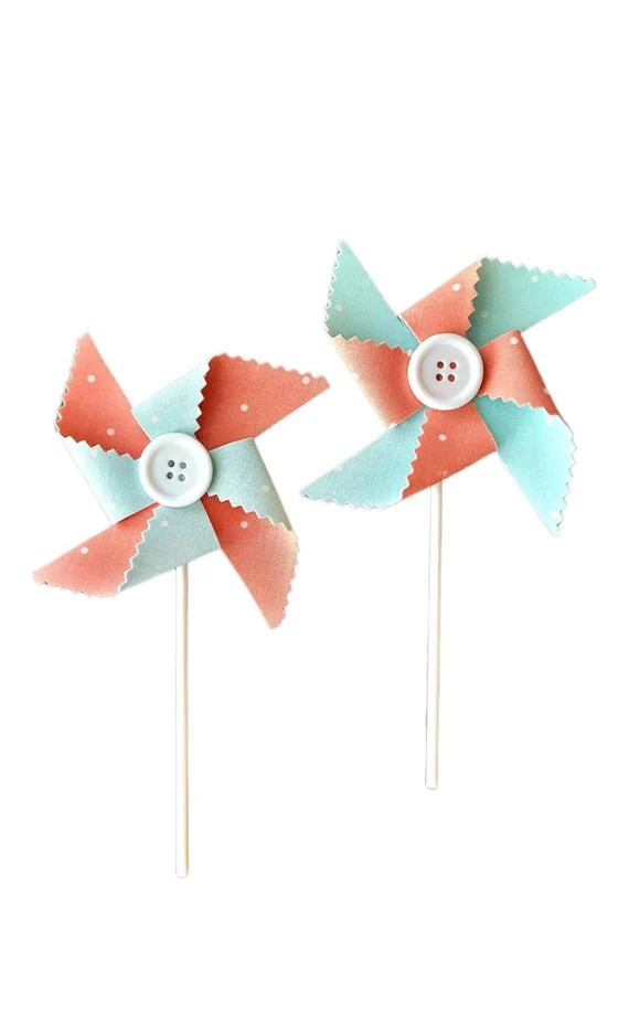 Sky Blue and Peach Polka Dot Pinwheels Fabric Pinwheels Set | Etsy | Etsy (US)