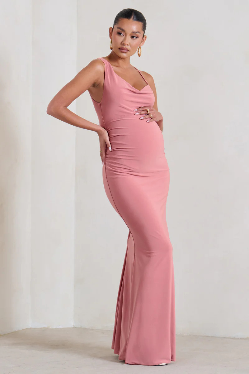 Phantasy  Blush Pink Maternity Cowl Neck Maxi Dress | Club L London