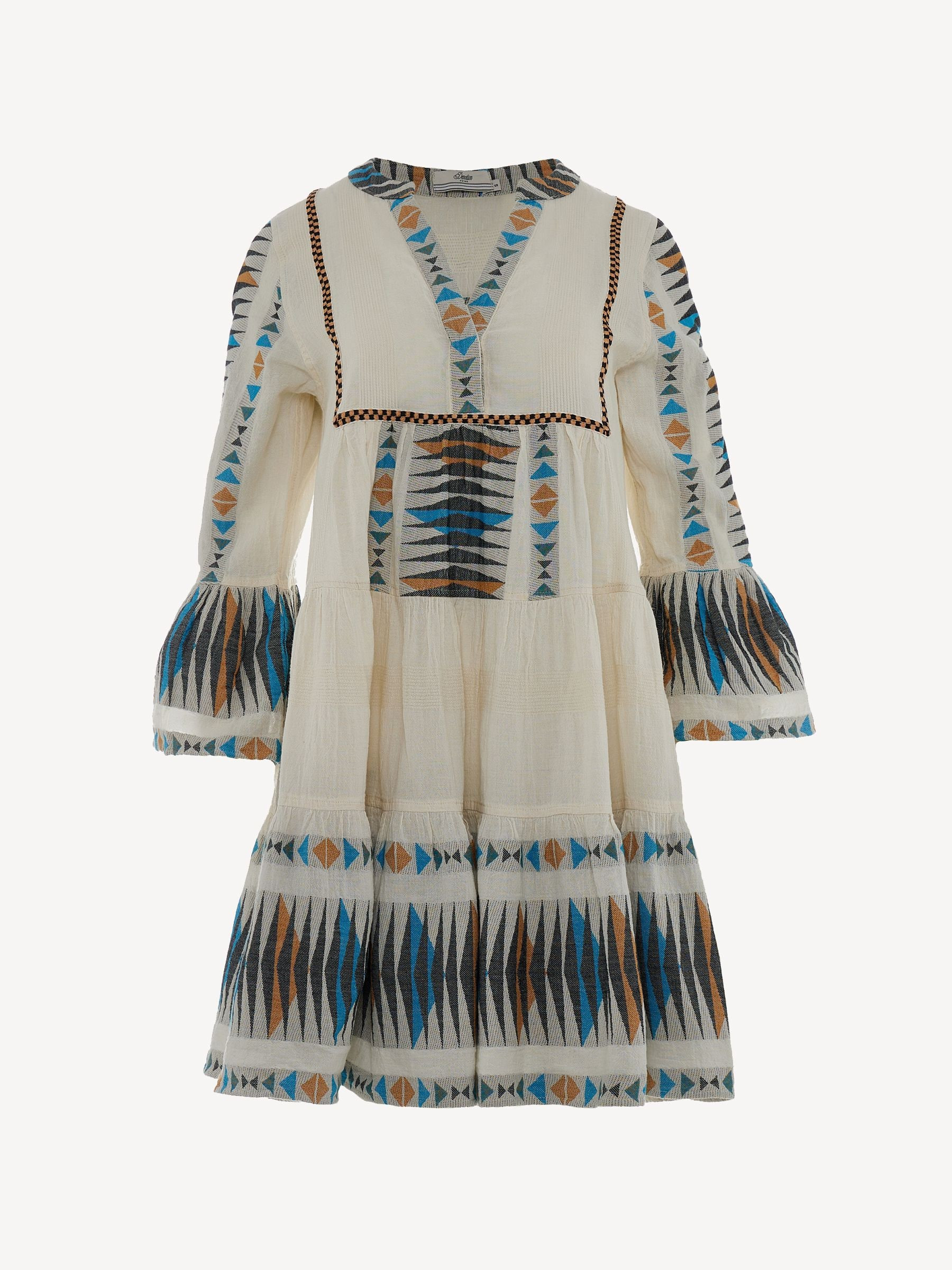 Devotion Twins Devotion Twins Cream Paradise Embroidered Stripe Short Dress | Next US