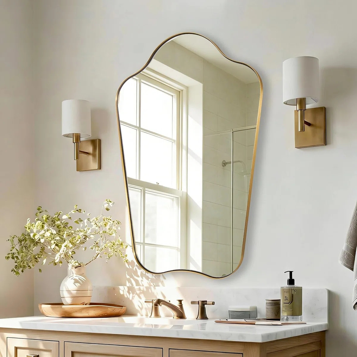 Contemporary Dual Arch Scalloped Bathroom Vanity Mirror | Stainless Steel Frame | Wayfair North America
