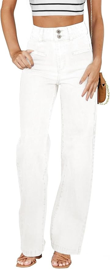Sidefeel Women's Jeans High Waisted Straight Leg Stretchy Jeans Trendy Welt Pockets Loose Wide Le... | Amazon (US)