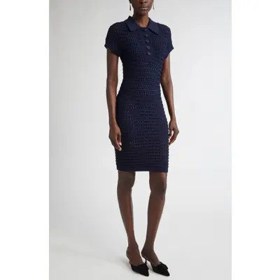 St. John Collection Casey Pointelle Knit Dress in Navy at Nordstrom, Size X-Small | Nordstrom