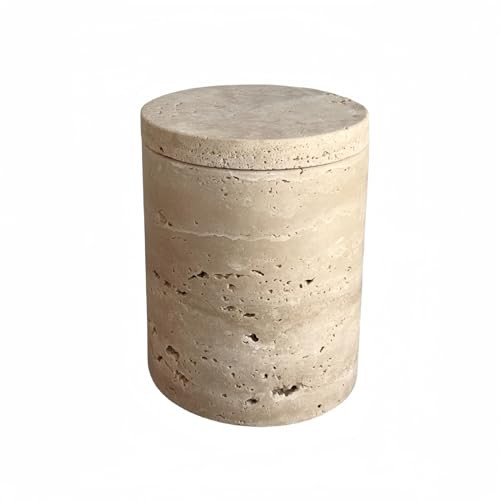 StonePlus Natural Marble Travertine Small Vessel Candle Cup Cotton Swab Storage Box Jar with Lid (Beige Travertine) | Amazon (US)