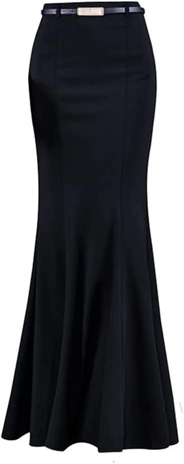 Women's Classic High Waist Solid Fishtail Mermaid Long Skirt for Evening Party Black Ruffle Victo... | Amazon (US)