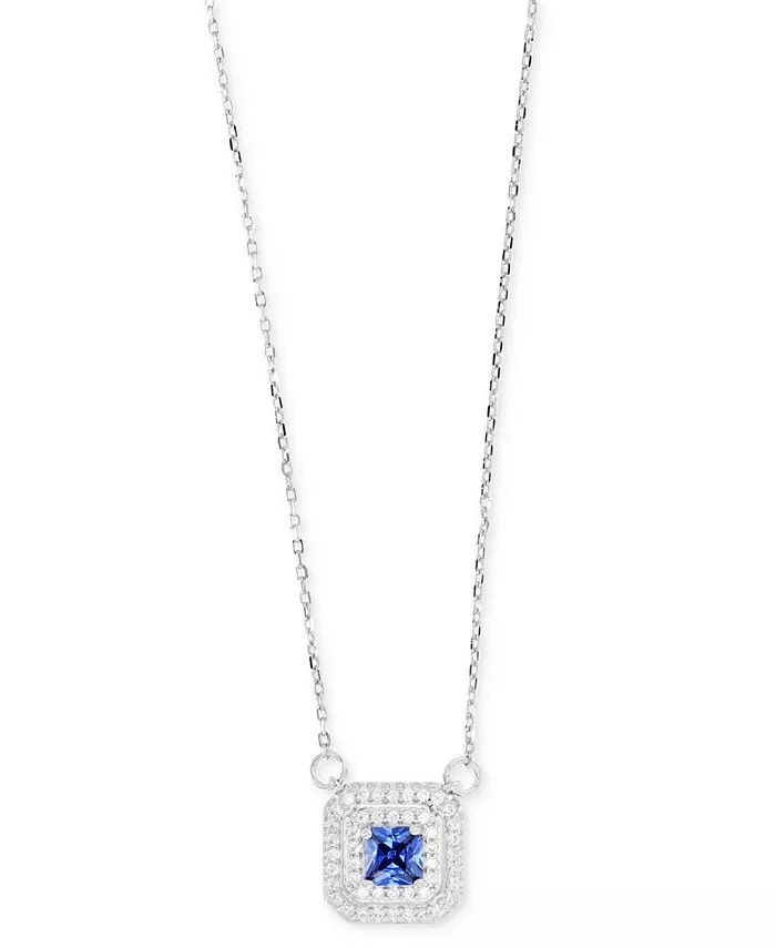Cubic Zirconia Square Halo 18" Pendant Necklace in Sterling Silver | Macy's