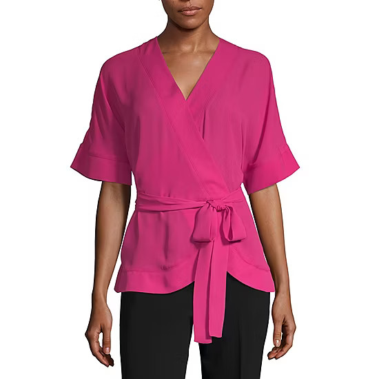 Worthington Womens V Neck Short Sleeve Blouse | JCPenney