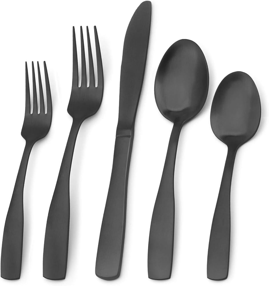 Matte Black Silverware Set, Bysta 20-Piece Stainless Steel Flatware Set, Kitchen Utensil Set Serv... | Amazon (US)