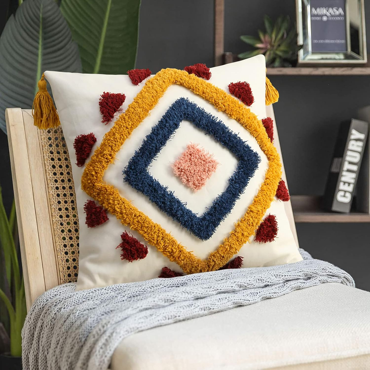 Amazon.com: Merrycolor Boho Throw Pillow Covers 18x18 Colorful Tufted Decorative Pillow Covers wi... | Amazon (US)