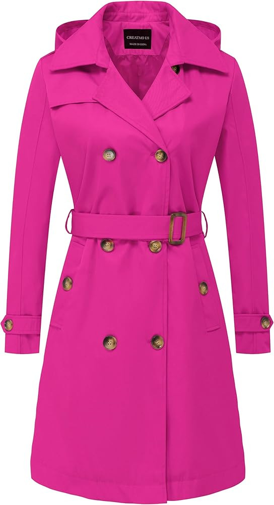 CREATMO US Women's Long Trench Coat Double-Breasted Classic Lapel Overcoat Belted Slim Outerwear ... | Amazon (US)