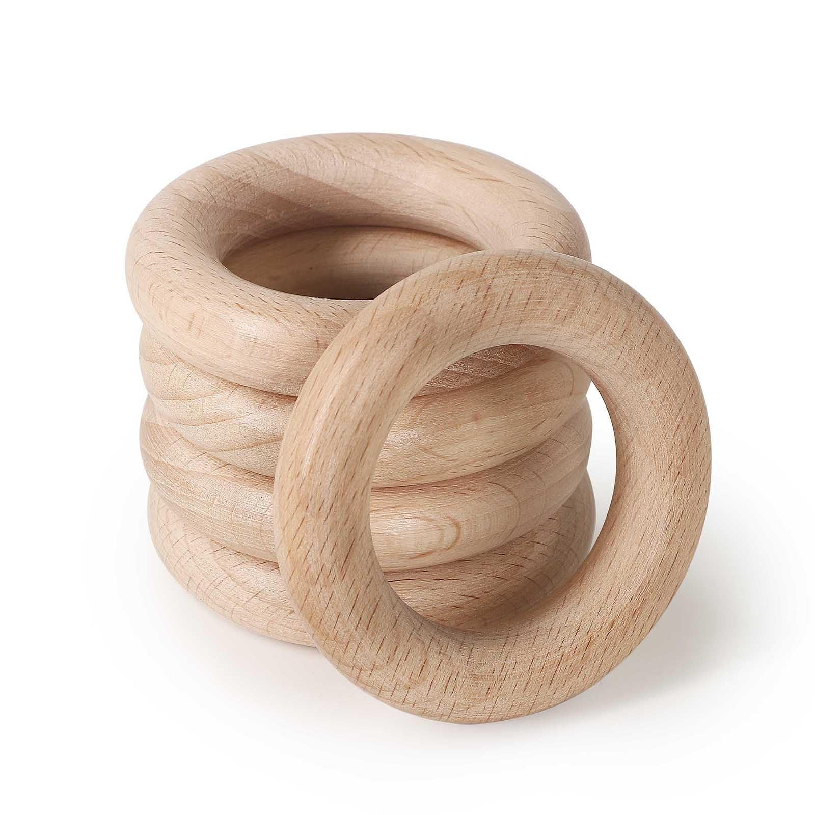 FoDau770 5pcs Natural Beech Wooden Rings, Unfinished Solid Wood Rings Heavy Duty Wood Circles, Ma... | Amazon (US)