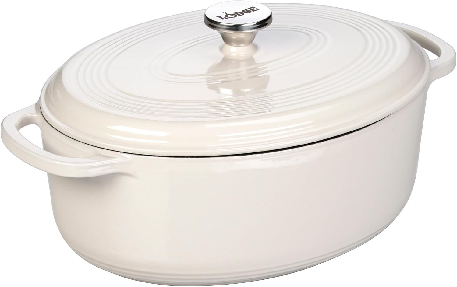 Lodge Enameled Cast Iron Oval Dutch Oven with Lid, 7 Quart, Oyster White | Amazon (US)