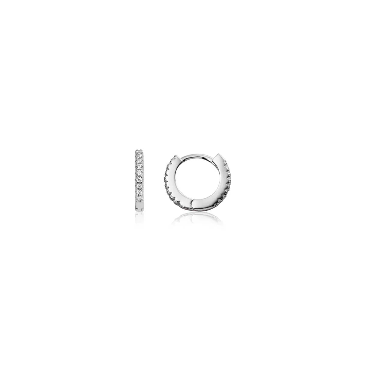Sterling Silver Crystal Huggie Hoop Earrings (Silver) | Abbott Lyon