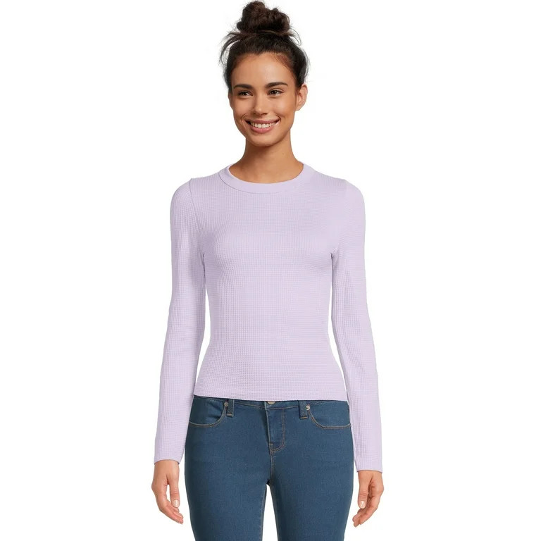 No Boundaries Juniors’ Crewneck Waffle Tee with Long Sleeves, Sizes XS-XXL | Walmart (US)