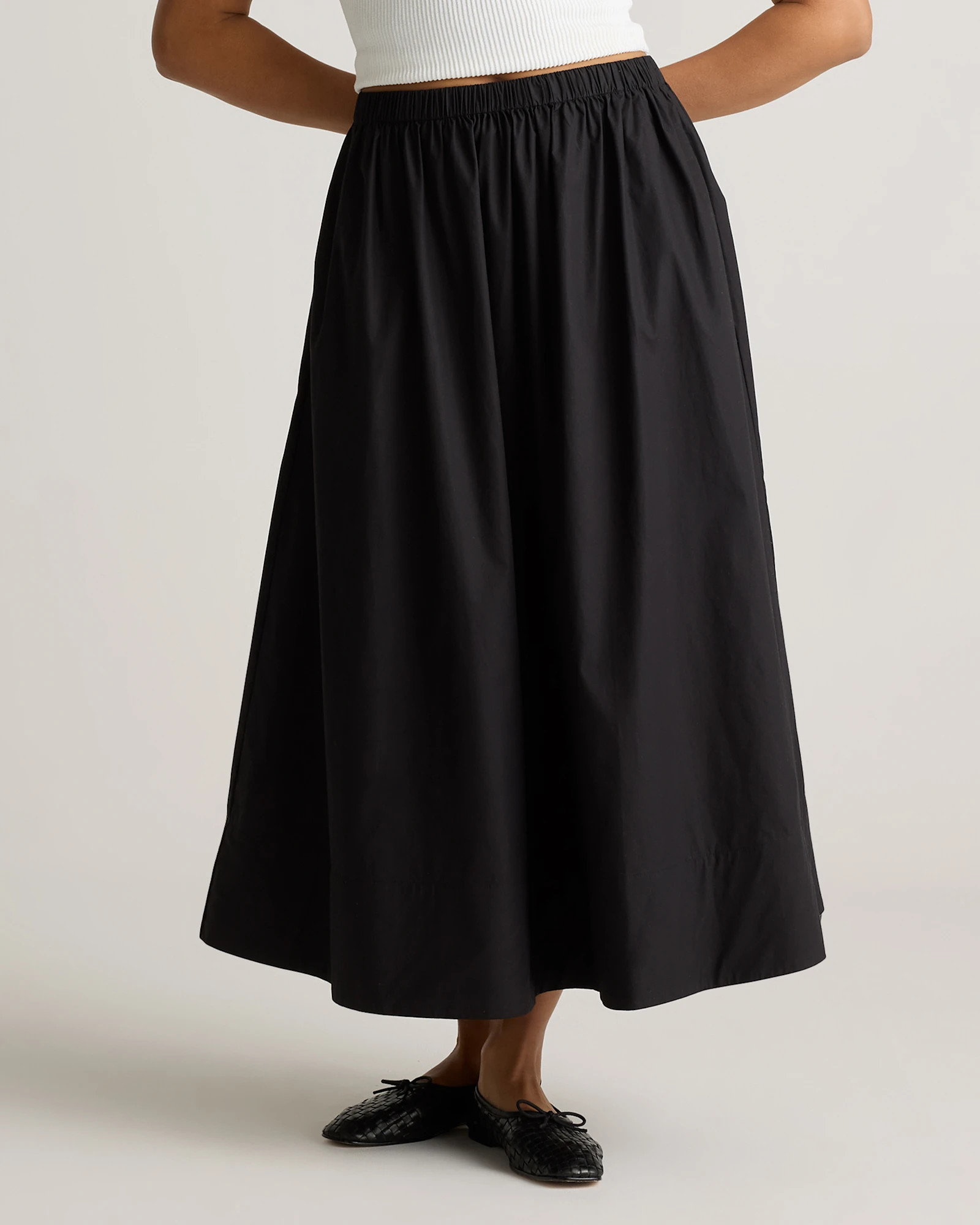 100% Organic Cotton Poplin A-line Maxi Skirt in Black | Quince