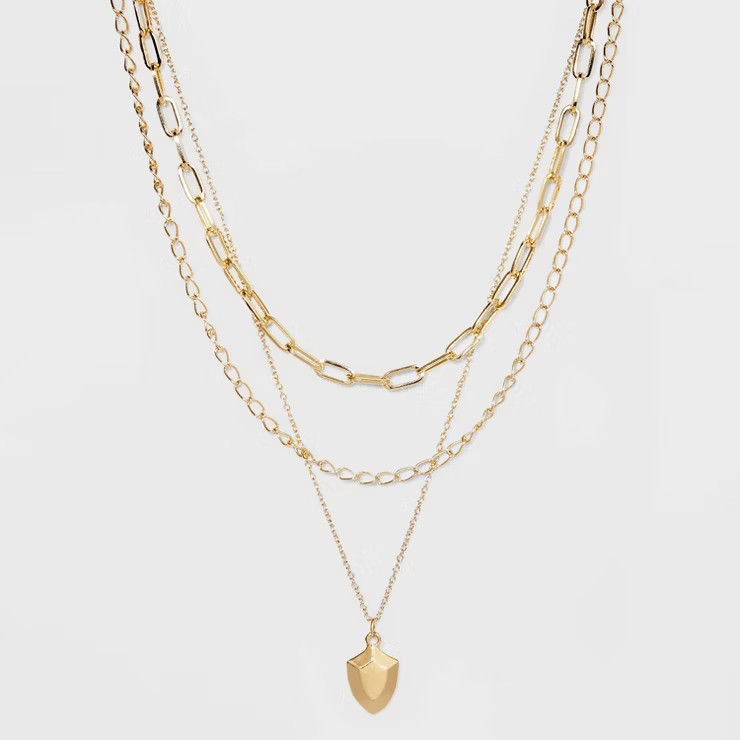 Multi-Strand Shield Pendant Chain Necklace - A New Day™ Gold | Target