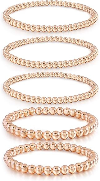 Gold Bead Bracelet for Women,14K Gold Plated Bead Ball Bracelet Stretchable Elastic Bracelet | Amazon (US)