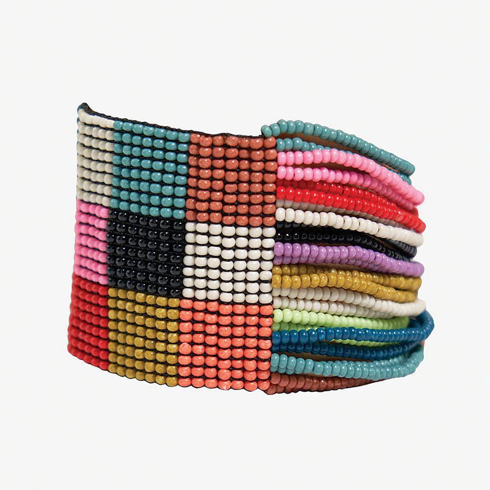 Olive Checkered Beaded Stretch Bracelet Rainbow | INK+ALLOY