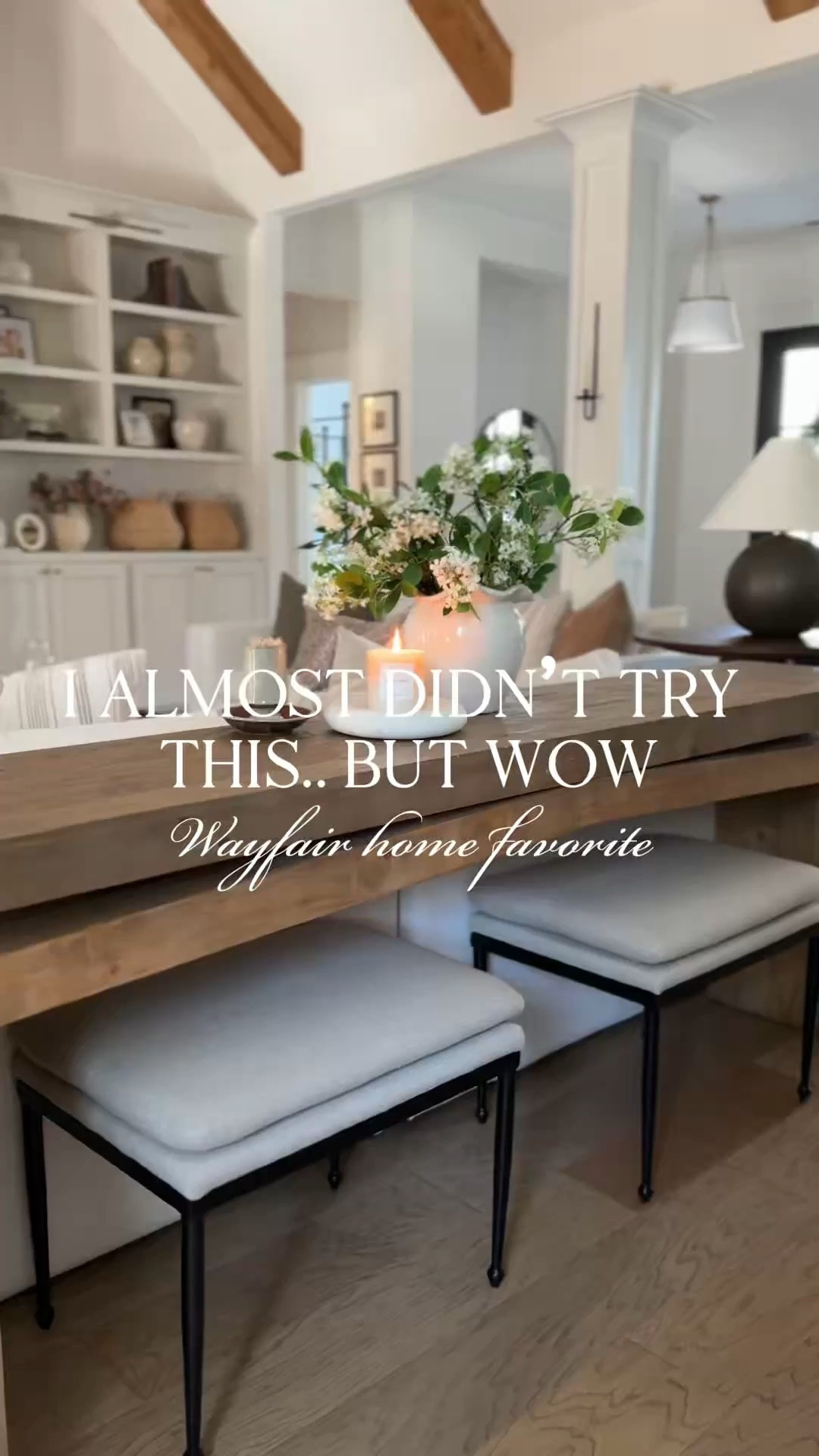 This is the 78” in sierra rustic natural shown! Sometimes for a change of scenery, just shifting around what I already have feels nice! I’m in love with this new view! 🤍 

My table has been a follower favorite month after month and for good reason. It’s so versatile! One of the reasons I loved it in our dining room was because it’s not as deep as some other tables. I love this style for my transitional home and it works so well as a sofa table! ✨

#LTKHome