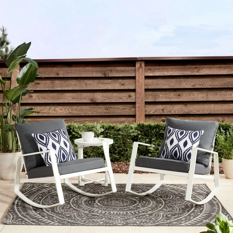 Mainstay Asher Springs 2-Piece Outdoor Rocker Set- White Frame & Dark Gray Cushions | Walmart (US)