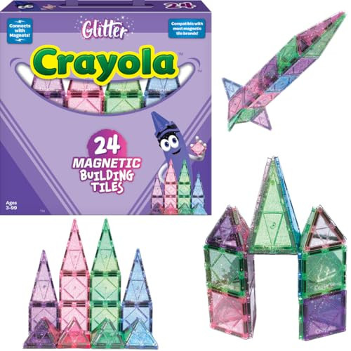 CreateOn Crayola Glitter Magnetic Tiles, Building Set for Kids, Magnetic Tiles, Kids’ Building Toys, STEM & Montessori Toys for Boys and Girls Ages 3+, 24-Piece Set (Glitter) | Amazon (US)