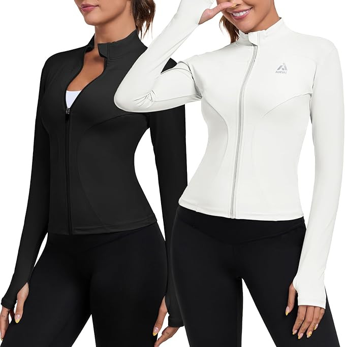 Women's Full Zip Workout Jacket Lightweight Running Slim Fit Athletic Jackets With Thumb Holes | Amazon (US)