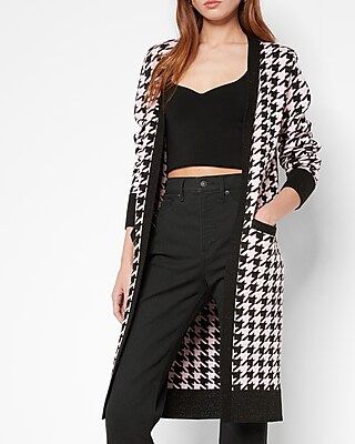 Metallic Houndstooth Print Duster Cardigan | Express