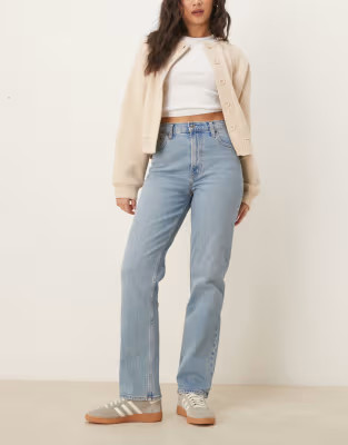 Abercrombie & Fitch mid rise 90s straight jeans in medium wash blue | ASOS (Global)