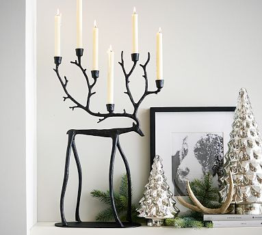 Bronze Sculpted Reindeer Candleholder Centerpiece | Pottery Barn (US)