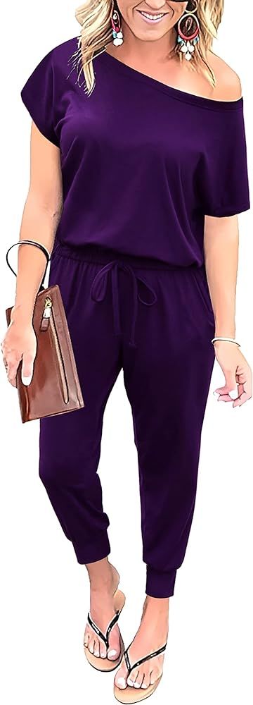 KAY SINN Summer Jumpsuit Rompers Off Shoulder for Women with Pockets Casual Elastic Waist | Amazon (US)