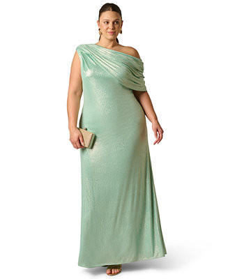 Adrianna Plus Size Foiled One-Shoulder Ball Gown - Macy's | Macy's