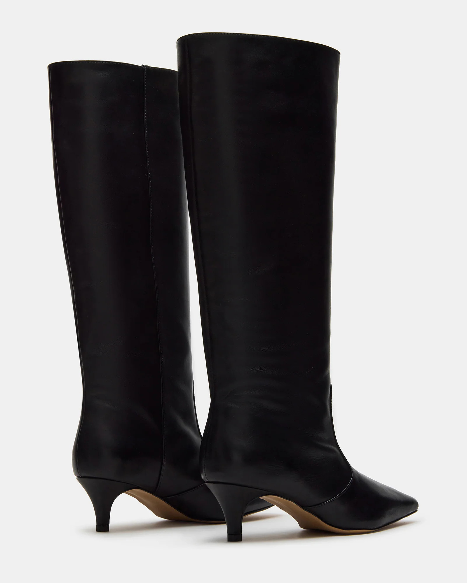 LANDER Black Leather Knee-High Kitten Heel Women's Boot | Steve Madden (US)