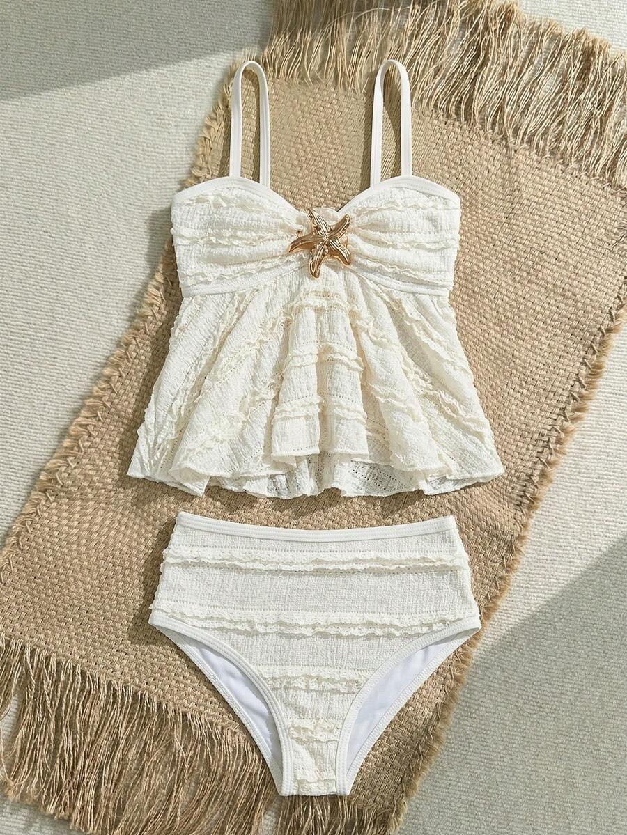 SHEIN Young Girl Metal Starfish Decor Camisole Tankini Swimwear Set | SHEIN