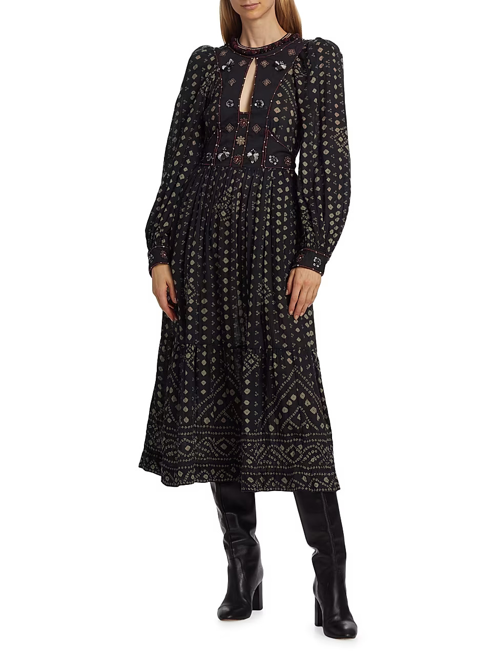 Maja Embroided Keyhole Midi-Dress | Saks Fifth Avenue