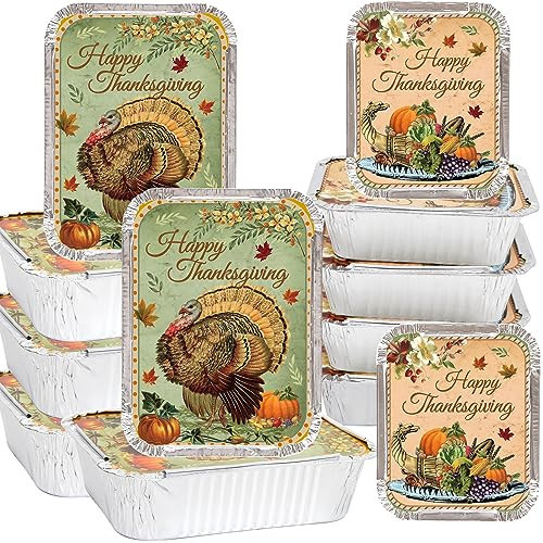 WorldBazaar Rustic Thanksgiving To Go Containers 24PCS Thanksgiving Aluminum Leftover Containers with Lids Fall Turkey Foil Pans Food Sacks Storage Harvest Party Supplies | Amazon (US)