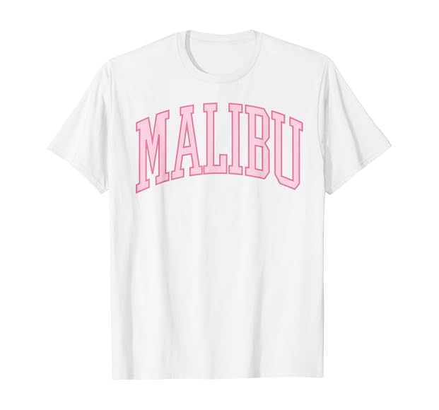 Preppy Varsity Pink Malibu California T-Shirt | Amazon (US)