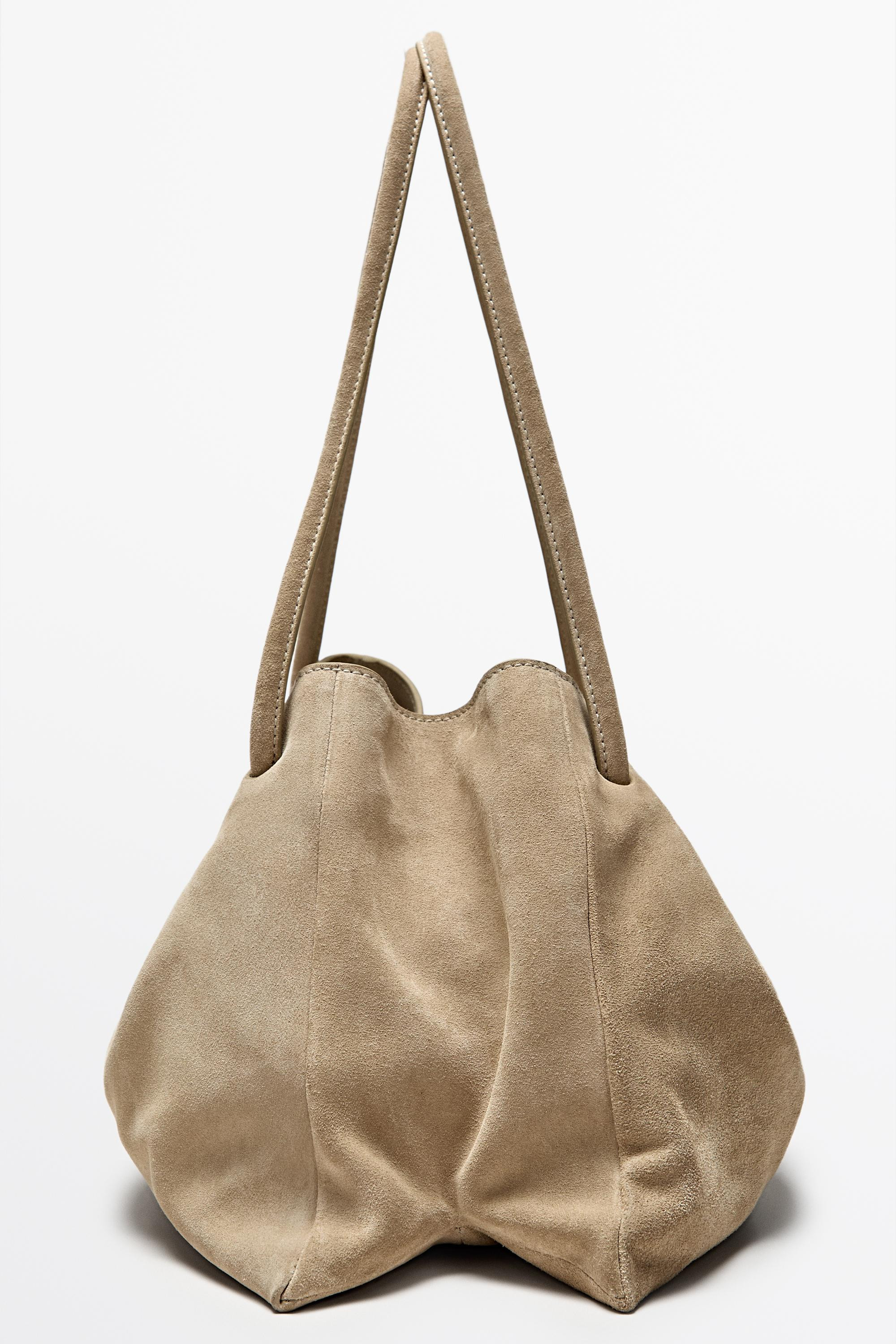 Ruched split suede leather bag | Massimo Dutti UK