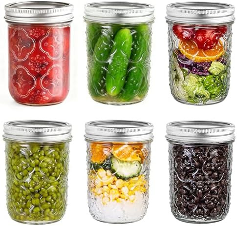 Mason Jars 16oz with Lids-6 Pack Wide Mouth Glass Mason Jar Vintage Glass Canning Jars with Metal... | Amazon (US)