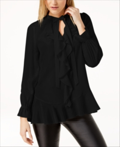 Rachel Zoe Silk Ruffle-Front Tie-Neck Top