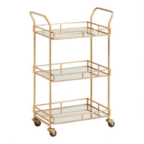 Cole Antique Brass and Mirror 3 Tier Bar Cart | World Market