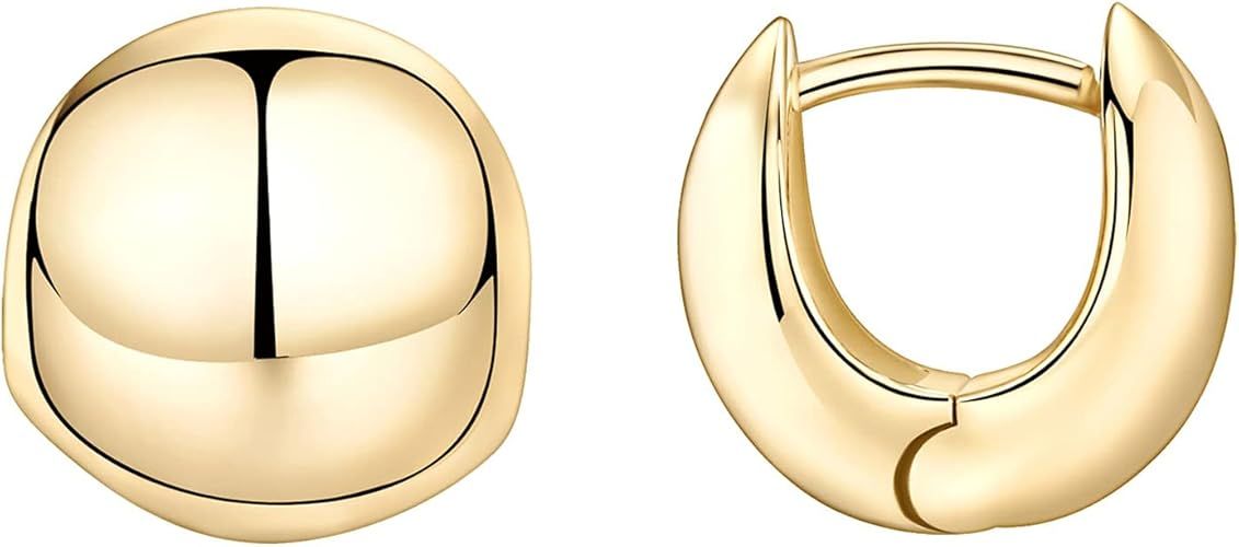 PAVOI 14K Gold Plated 925 Sterling Silver Post Ultra Thick Huggie Earring | Women's Mini Hoop Ear... | Amazon (US)