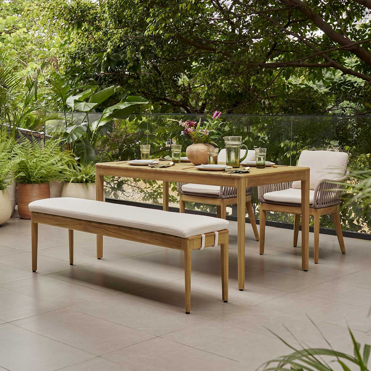Castlery Isla Outdoor Dining Table, 59.1" Solid Teak, Curved Edges for Yellow | Castlery US