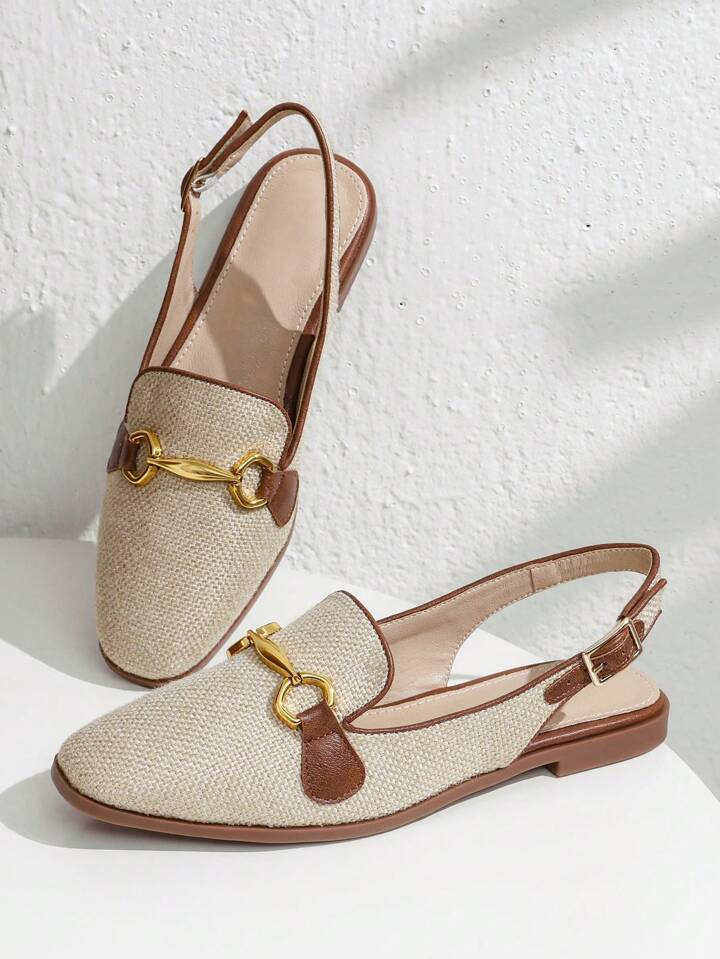Square-Toe Color Block Front Covered, Backless Fashionable Flat Shoes For Women | SHEIN