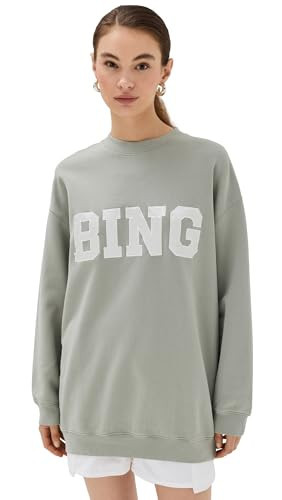 ANINE BING Women's Tyler Satin Bing Sweatshirt, Sage Green, S | Amazon (US)