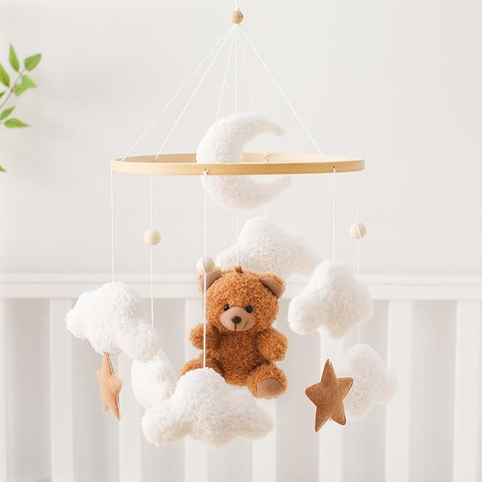 let's make Baby Mobile for Crib Bear Cloud Crib Mobile Handmade Furry Nursery Mobile Gender Neutr... | Amazon (US)