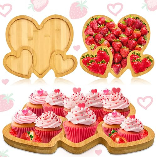 Heart Charcuterie Board Platter Wood Bamboo Food Tray Heart Shaped Serving Tray Side Dish Serving Platters Wooden Food Board Party Charcuterie Decorative Platter for Food Snack Fruit | Amazon (US)