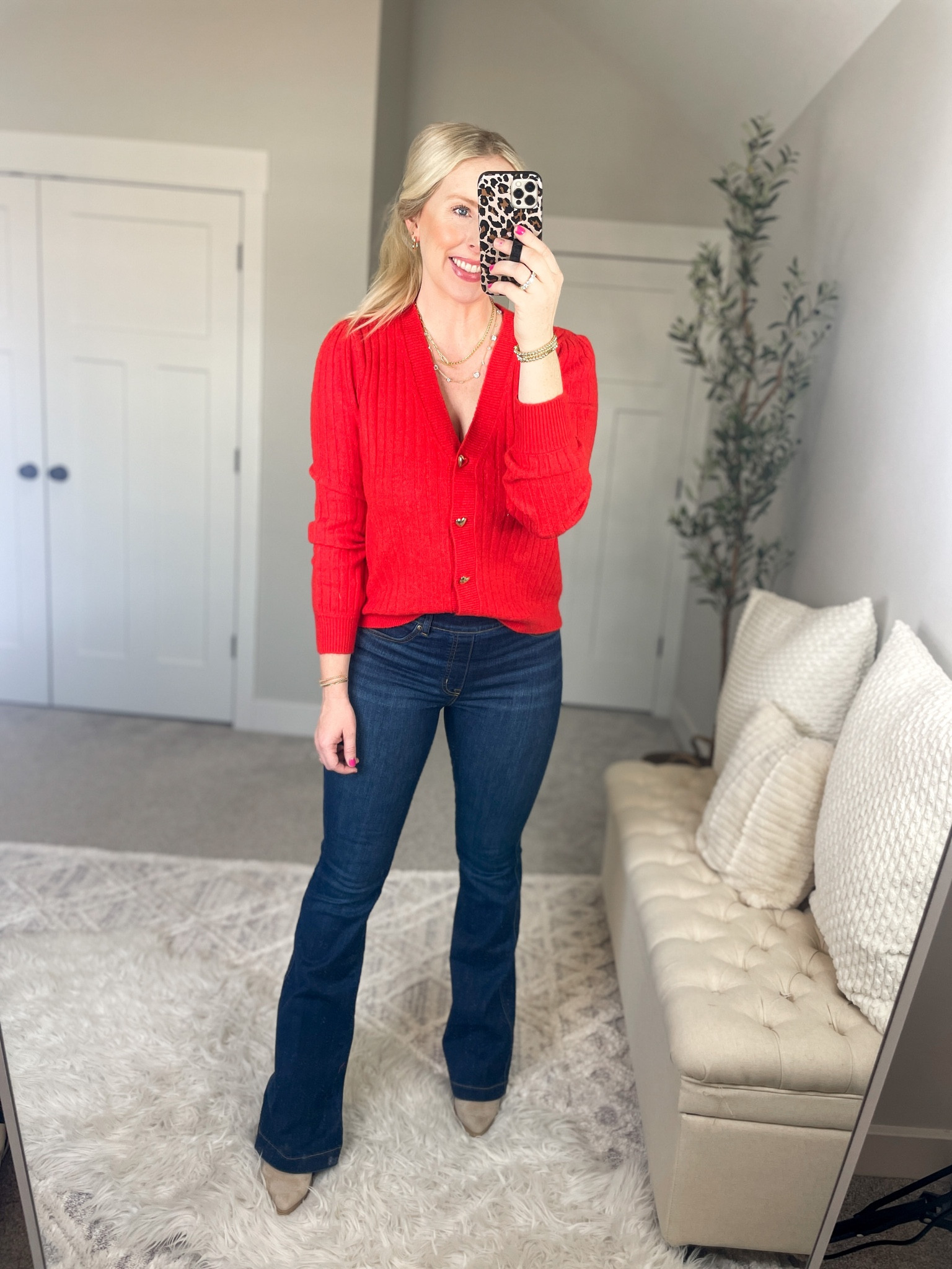 Daily try on, loft, Valentine’s Day, heart sweater, heart cardigan, gold button heart , flare jeans 

#LTKSeasonal #LTKsalealert #LTKunder50