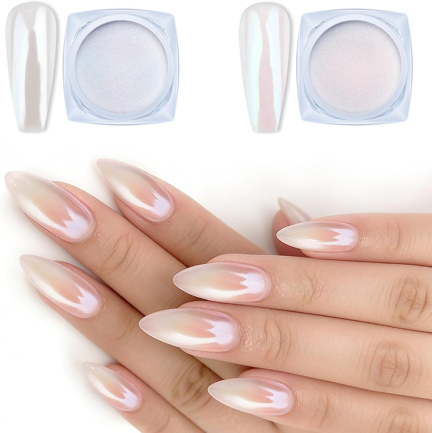 2 Jars Chrome Nail Art Pearl Powder White and Red Iridescent | Amazon (US)