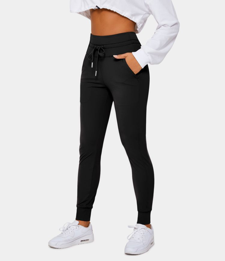 Cloudful™ Air Fabric High Waisted Drawstring Side Pocket Plain Full Length Joggers | HALARA